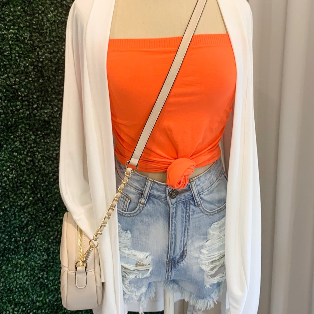 Orange Strapless Top with Built in Bra